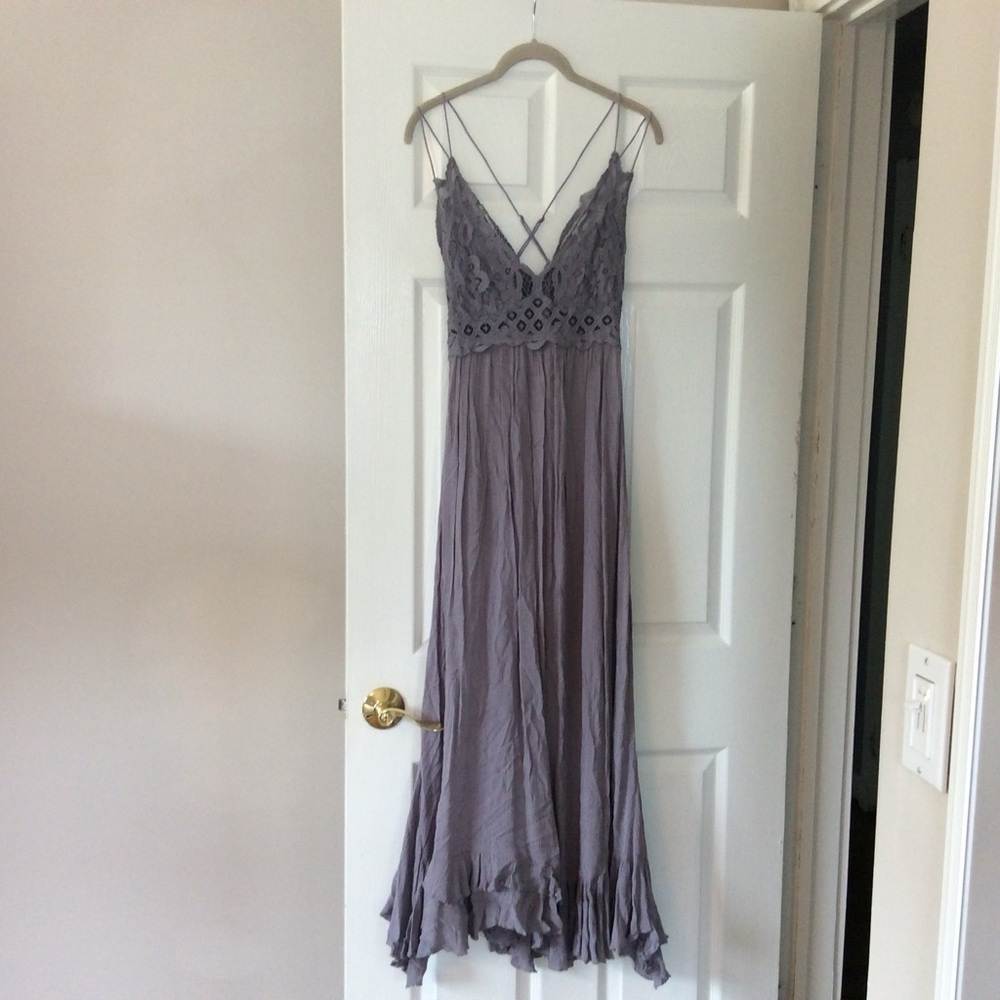 Free People Adella Gray Spaghetti Strap Maxi Dress